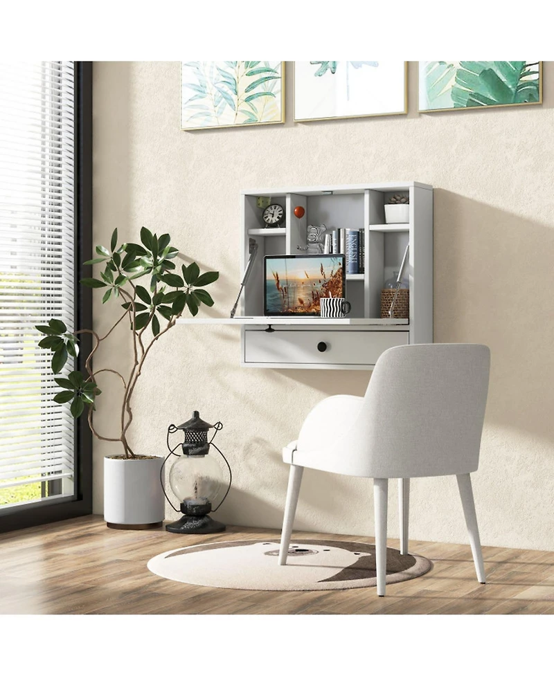 Sugift Wall-Mount Floating Desk Foldable Space-Saving Laptop Workstation