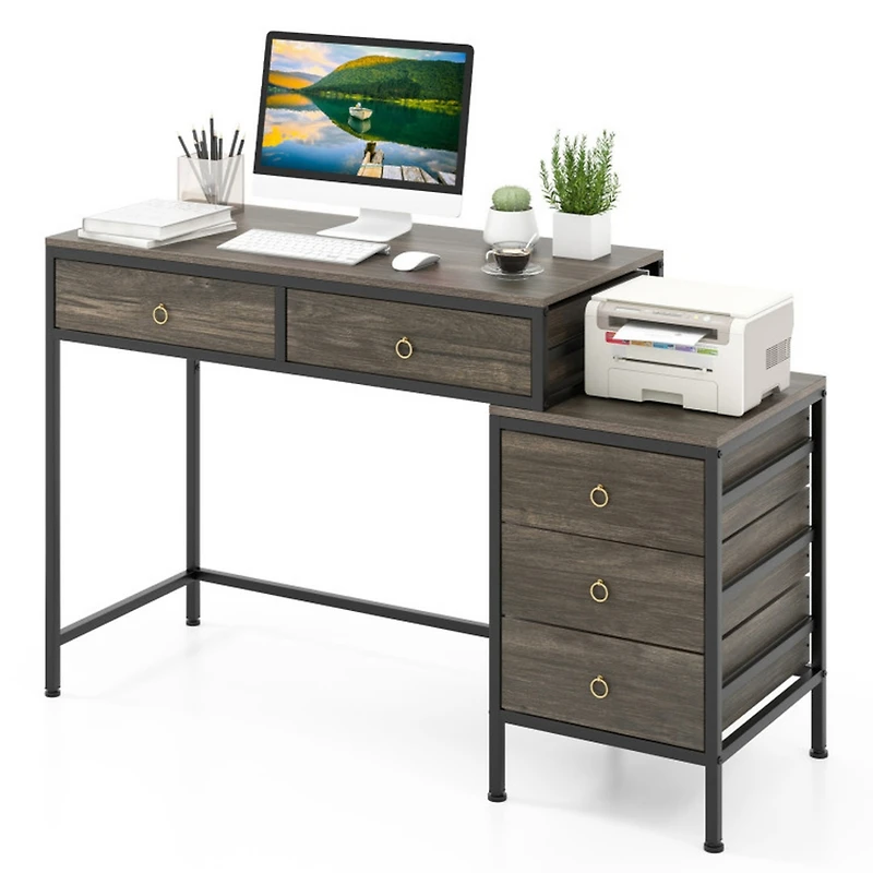 Sugift Computer Desk with 5 Drawers and Side File Cabinet for Home Office