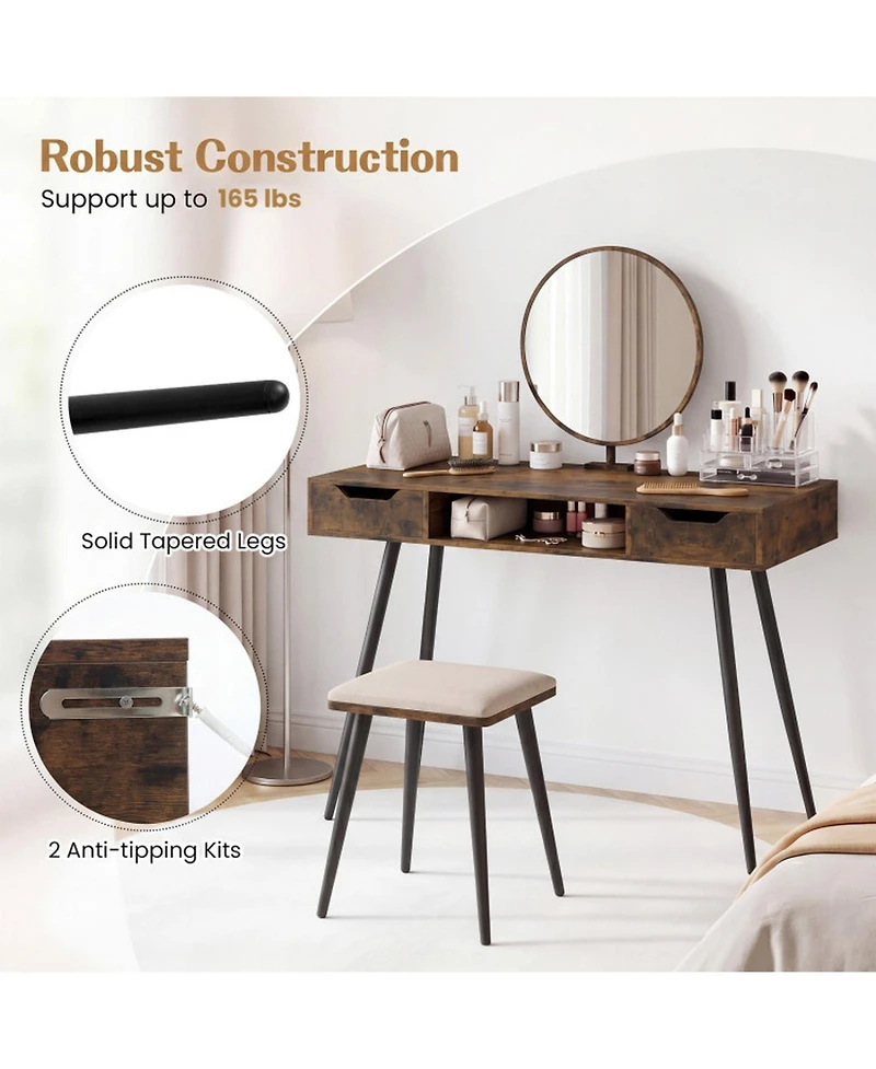 Sugift 42.5-Inch Mid-Century Writing Desk with Metal Legs and Drawers