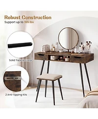 Sugift 42.5-Inch Mid-Century Writing Desk with Metal Legs and Drawers