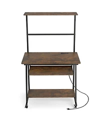 Sugift Small Rolling Computer Desk with Charging Station and Led Lights