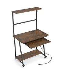 Sugift Small Rolling Computer Desk with Charging Station and Led Lights