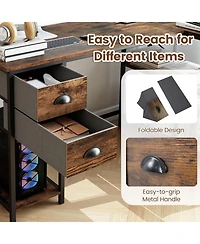 Sugift L-Shaped Corner Computer Desk with Charging Station and 2 Fabric Drawers