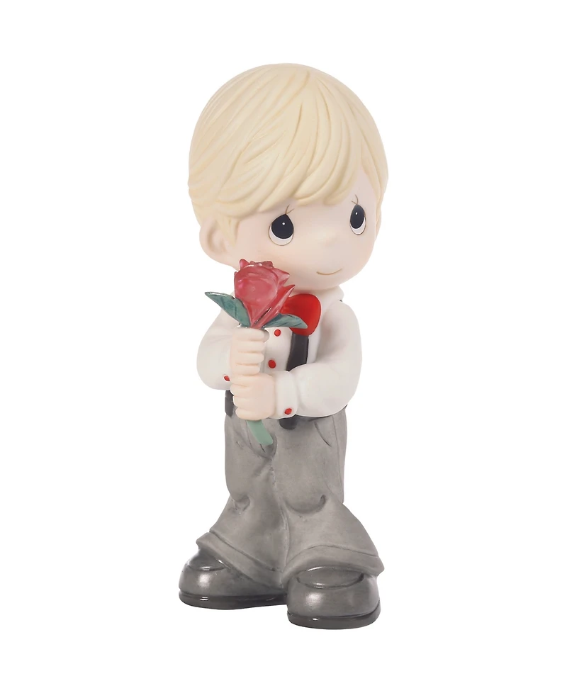 Precious Moments Boy Holding Rose Figurine