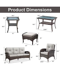 Bellefurn 7-Piece Outdoor Wicker Patio Family Gatherings Conversation Set with 3-Seater Sofa, Arm Chairs and Ottomans