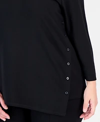 Anne Klein Essentials Plus Asymmetrical Button Serenity Knit 3/4-Sleeve Boat-Neck Tunic