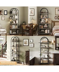 31.5 x 12 x 71 Inch 2-Pack Arched Bookshelf 5-Tier Bookcase, Iron Frame Engineered Wood Shelves for Living Room Office, Black Graphite Gray