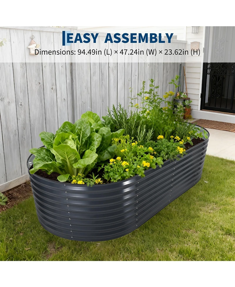 Oval Raised Garden Bed with Pvc Cover, Elevated Planter Box for Vegetables Herbs Patio Balcony, Green/Grey