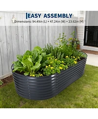 Oval Raised Garden Bed with Pvc Cover, Elevated Planter Box for Vegetables Herbs Patio Balcony, Green/Grey