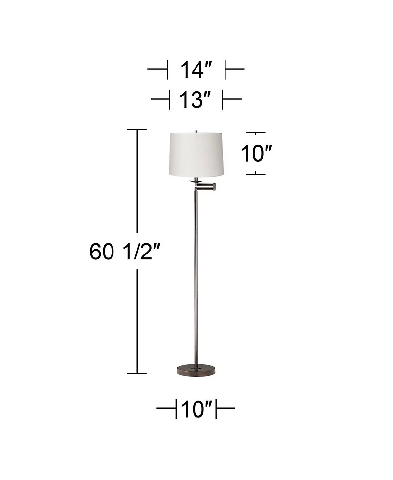 360 Lighting Modern Swing Arm Floor Lamp 60.5" Tall Bronze White Hardback Tapered Drum Shade for Living Room Reading Bedroom Office