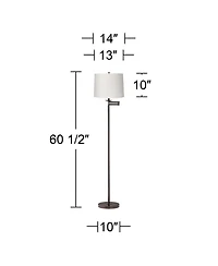 360 Lighting Modern Swing Arm Floor Lamp 60.5" Tall Bronze White Hardback Tapered Drum Shade for Living Room Reading Bedroom Office