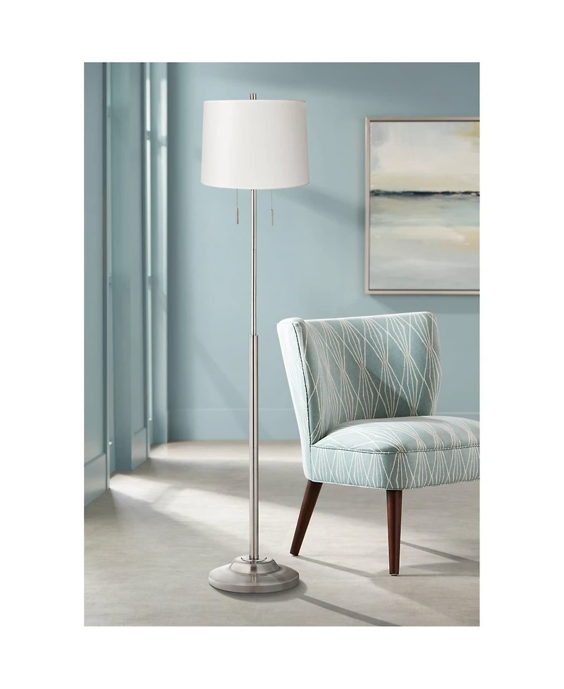360 Lighting Abba Modern Floor Lamp Standing 66" Tall Brushed Nickel Silver White Hardback Tapered Drum Shade for Living Room Bedroom Office House