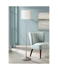 360 Lighting Abba Modern Floor Lamp Standing 66" Tall Brushed Nickel Silver White Hardback Tapered Drum Shade for Living Room Bedroom Office House