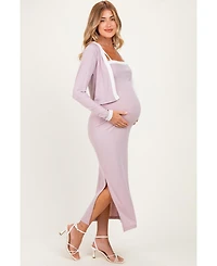 Pinkblush Women's Light Pink/ White Color Block Sleeveless Fitted Dress Cardigan Set