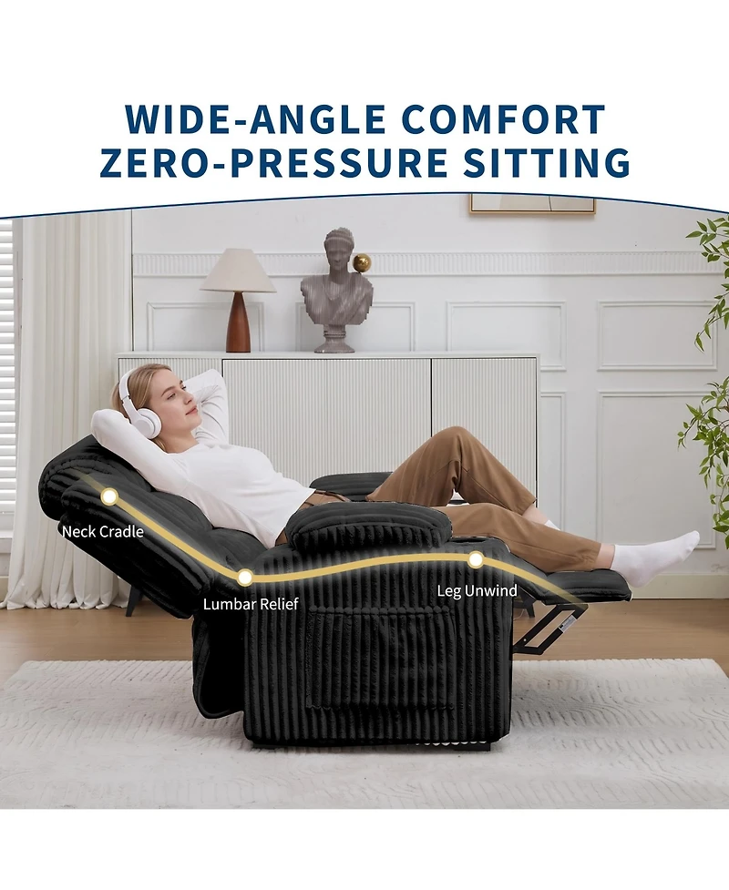 Power Recliner Chair 360 degree Swivel 26 Inch Seat for Adults, Adjustable Reclining Chair with Dual Cup Holders Side Pocket for Living Room, Bedroom