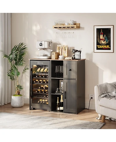 40"L x 20"D x 38.5"H Mini Fridge Stand Cabinet with Open Shelves Drawer and Cabinet, Kitchen Sideboard for Beverage Coffee Bar, Black/White