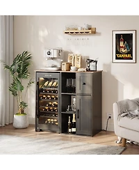 40"L x 20"D x 38.5"H Mini Fridge Stand Cabinet with Open Shelves Drawer and Cabinet, Kitchen Sideboard for Beverage Coffee Bar, Black/White
