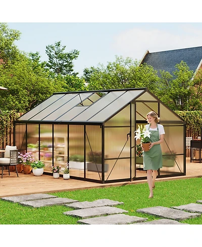 8 x 12/8 10 Ft Walk-In Greenhouse with Single Door, Aluminum Frame and Polycarbonate Panels, Sturdy Plant House for Backyard Garden Patio,4 Colors