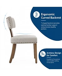 21x24x34 In Set of 2 Dining Chairs, Wood Frame with Linen Upholstered Seat for Kitchen Dining Room Modern Style, Beige