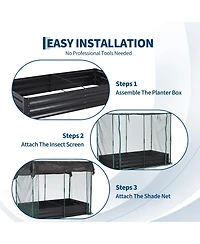 96 x 48 12 Raised Garden Bed with Insect Net and Shade Cover, Steel Planter Box for Vegetables Herbs Patio Balcony, Ivory/Silver/Black