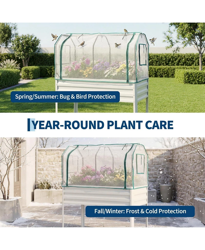 48x24x55in Raised Garden Bed with Legs, Steel Planter Box Insect Net Cover and Watering Sprinkler, for Vegetables Herbs Patio Balcony, 3 colors