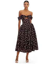 Miss Circle Women's Xandie Mocha Polka Dot Off-Shoulder Midi Dress