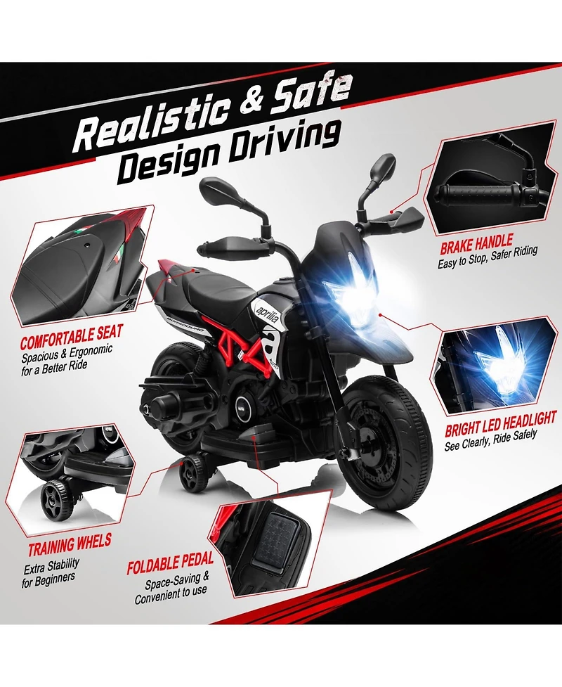 6V Kids Ride On Licensed Motorcycle Toy, Battery Powered Sport Bike with Training Wheels for Indoor Outdoor Play, Gray/Red/Black, Ages 3-6