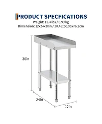 24 x 12 30/24 30 in. Stainless Steel Bbq Prep Table, Outdoor Grill Work Table with Removable Backsplash for Patio Backyard, Silver