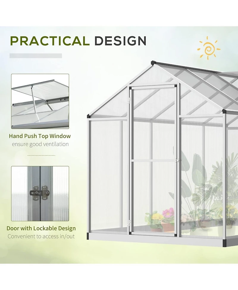 6 x Ft Walk-in Aluminum Greenhouse with Sections, Outdoor Garden Plant House for Backyard Patio and Balcony