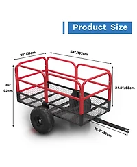 28x54x36 In Atv Heavy Duty Utility Trailer, Alloy Steel 1700 Lb Capacity with Mesh Sides for Garden Farm Land Transport, Red