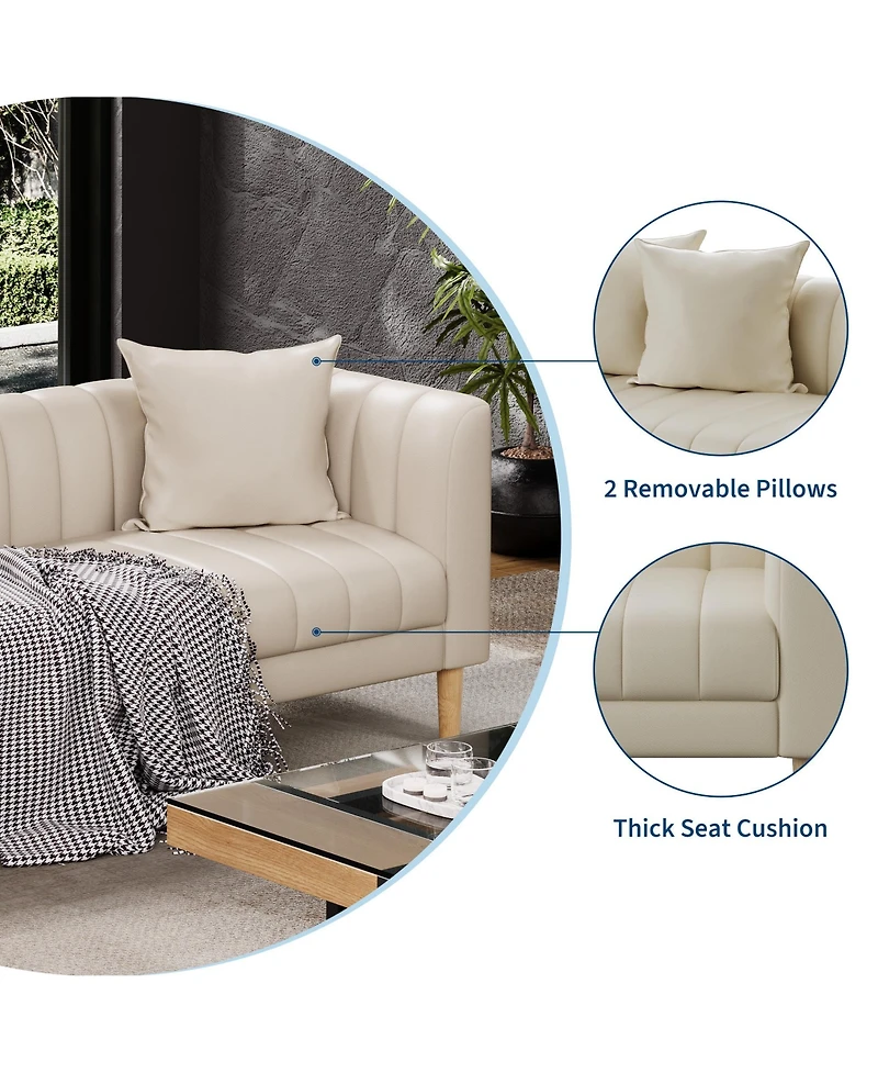 83"W 3-Seater Sofa with Tufted Back, Faux Leather Upholstered Couch with Engineered Wood Frame for Living Room, Apartment, Cream White