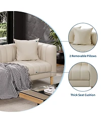 83"W 3-Seater Sofa with Tufted Back, Faux Leather Upholstered Couch with Engineered Wood Frame for Living Room, Apartment, Cream White