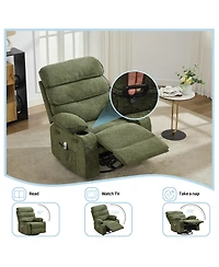37"W Manual Swivel Rocker Recliner Chair with Massage and Heat, Linen Fabric Recliner with Iron Frame for Living Room Bedroom Office, Blue/Green