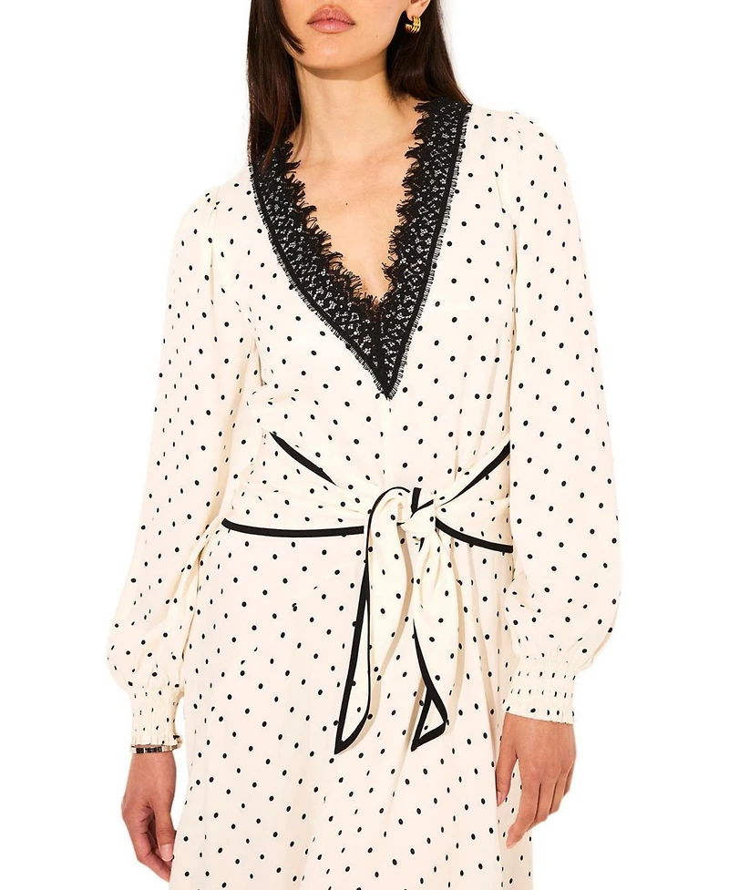Mint Velvet Women's Polka Dot V-Neck Long-Sleeve Wrap Maxi Dress