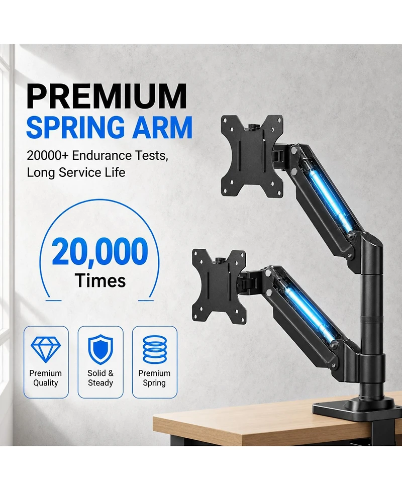 Lofree Gas Spring Full Motion Dual Monitor Mount for 13 to 32 Inch Monitors