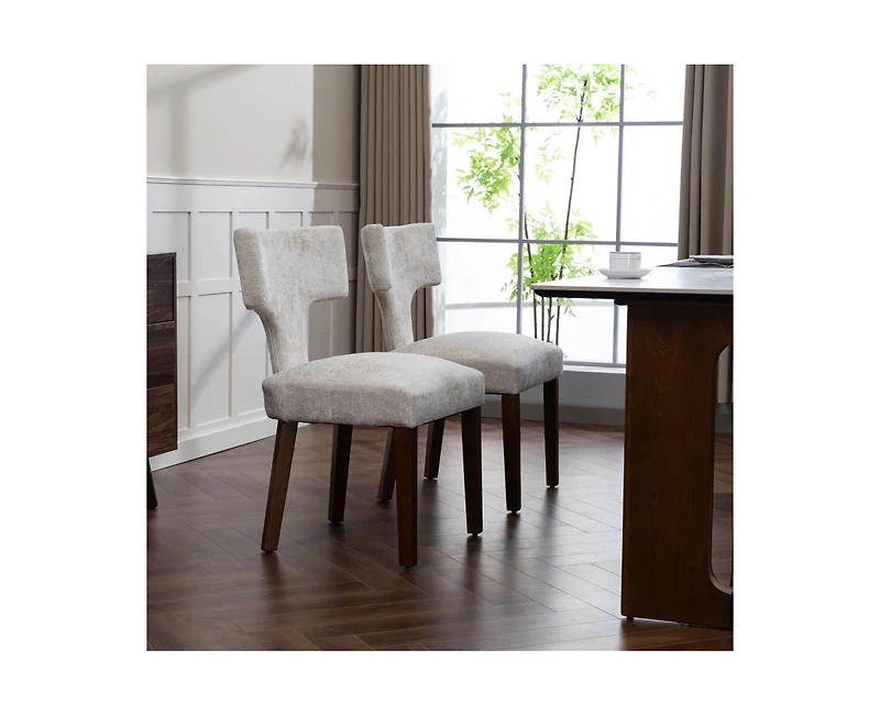 Flynama Set of 2 Chenille Mid Century Dining Chairs, Wood Frame Upholstered Accent Chairs