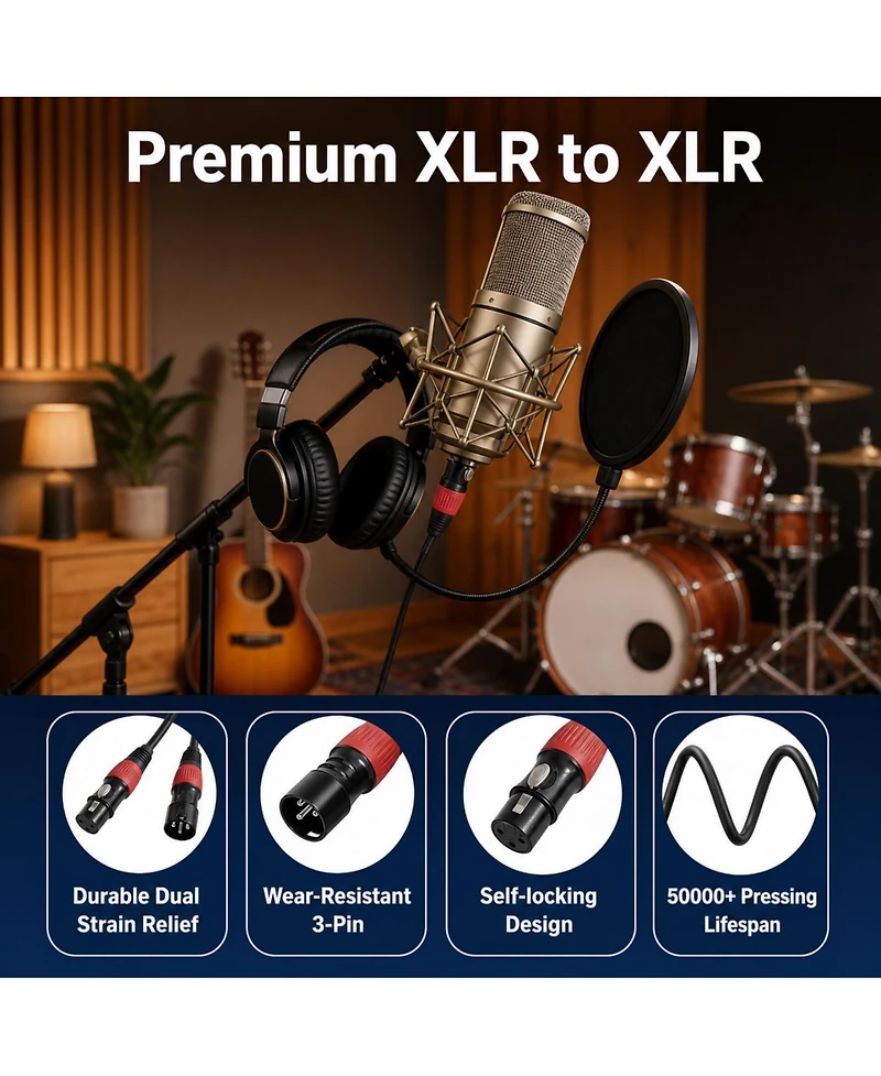 Lofree Color-Coded Xlr Microphone Cables Oxygen-Free Copper Conductors 25 ft., 6-Pack