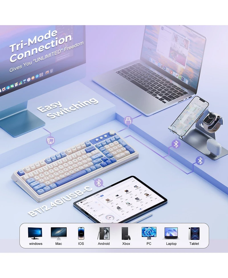 Lofree Tri Mode Wireless Wired Macro Programmable Gaming Keyboard