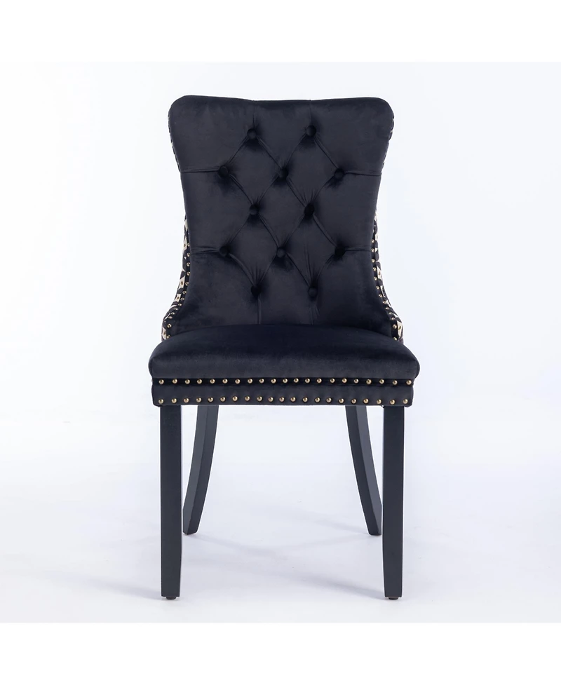 Flynama Set of 2 Patterned Velvet Dining Chairs, Solid Wood Nailhead Chairs with Adjustable Legs