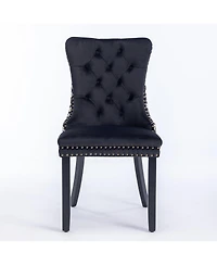 Flynama Set of 2 Patterned Velvet Dining Chairs, Solid Wood Nailhead Chairs with Adjustable Legs