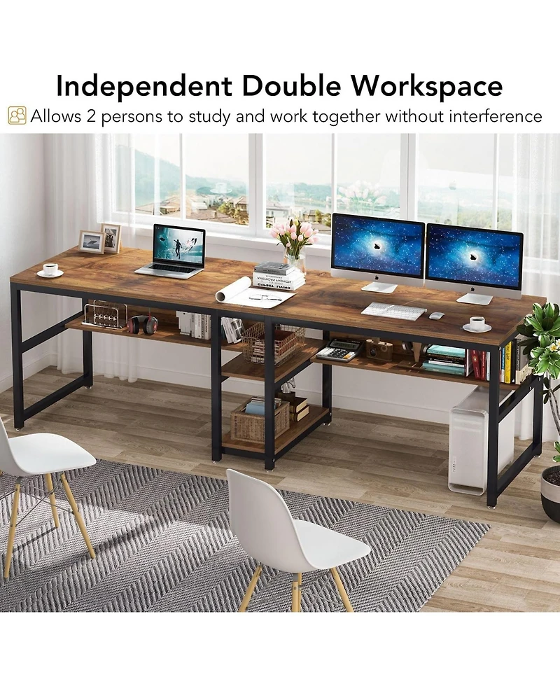 Tribesigns 78.7" Two Person Desk with Bookshelf