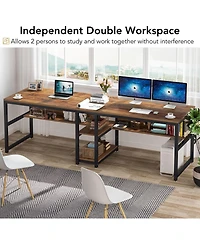Tribesigns 78.7" Two Person Desk with Bookshelf