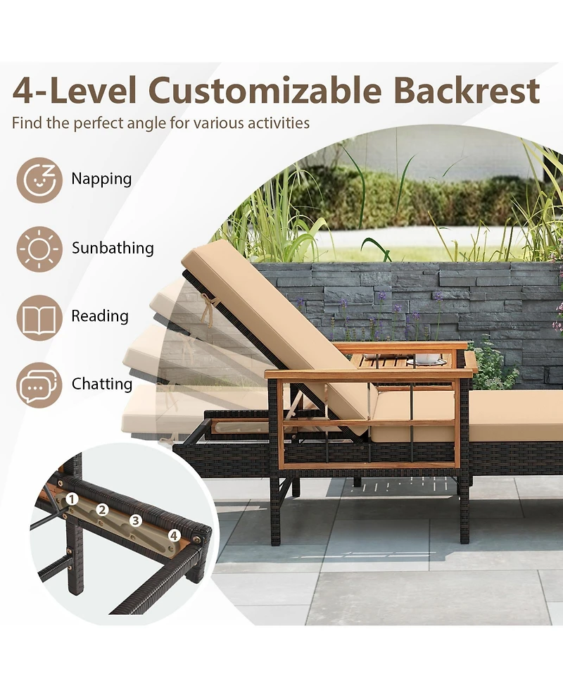 Mecale Set of 2 Patio Rattan Chaise Lounges with 4-Level Backrest