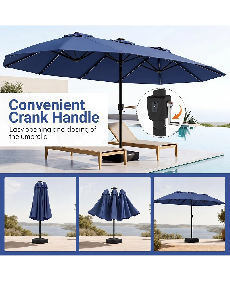 Gymax 15.5 Feet Extra-Large Patio Umbrella with Base Included 12 Ribs Light Modes
