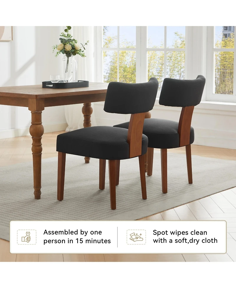 Flynama Set of 2 Linen Curved Wingback Dining Chairs, Rubber Wood Legs 250lbs Weight Limit