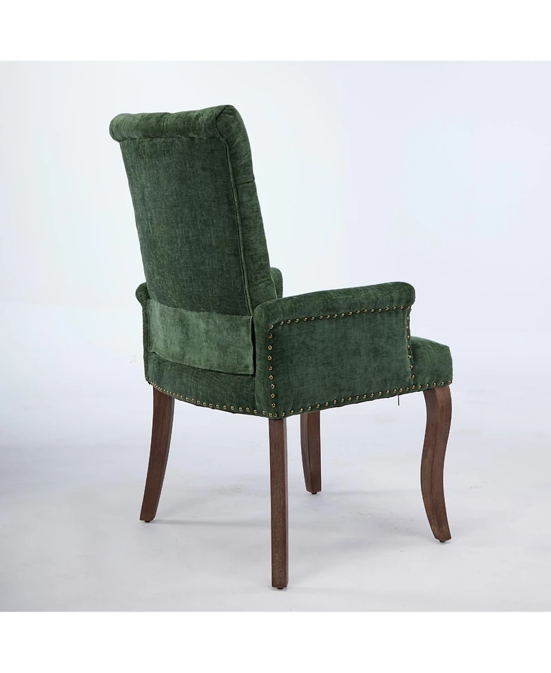 Flynama Single Chenille Tufted Arm Dining Chair, Curved Hand Sanded Solid Wood Legs 300lbs Capacity