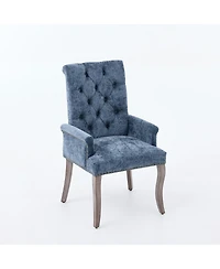 Flynama Single Pack Chenille Upholstered Tufted Solid Wood Leg Arm Dining Chair