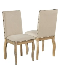 Flynama Set of 2 Upholstered Dining Chairs with Rubber Wood Frame, Fabric Seat, Nailhead Detail