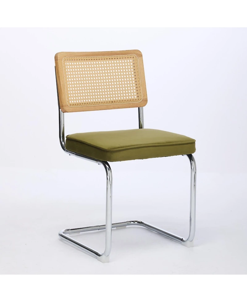 Flynama Mid Century Modern Dining Chairs Set of 2, Velvet Accent Chairs with Cane Back and Stainless Chrome Base