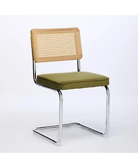 Flynama Mid Century Modern Dining Chairs Set of 2, Velvet Accent Chairs with Cane Back and Stainless Chrome Base